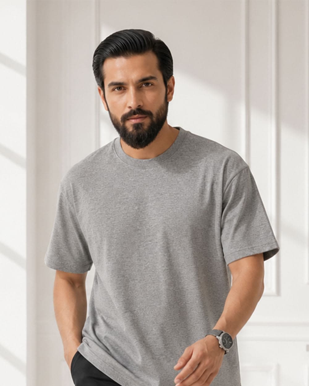 Solid Ash Color Semi Drop Shoulder T-Shirt